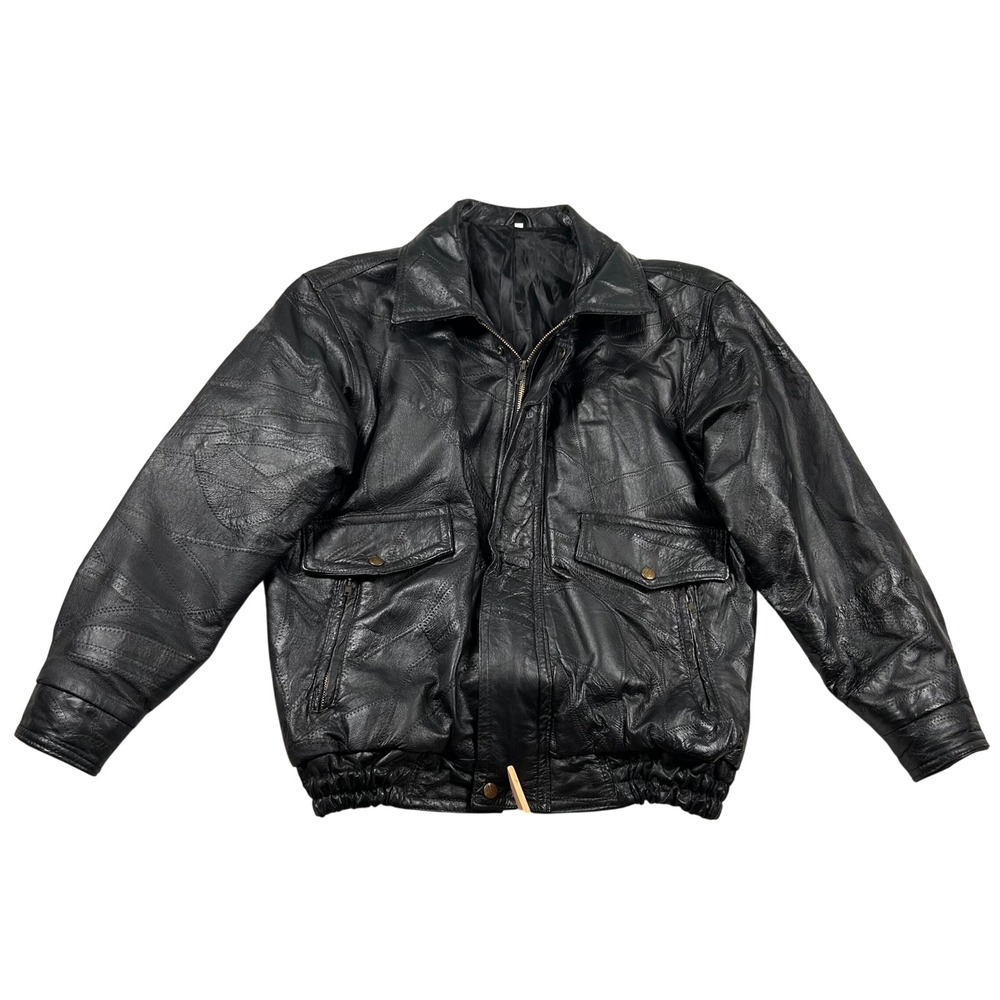 Vintage Marine Corps Leather Bomber Jacket Mens M Bulldog Patchwork Black Semper